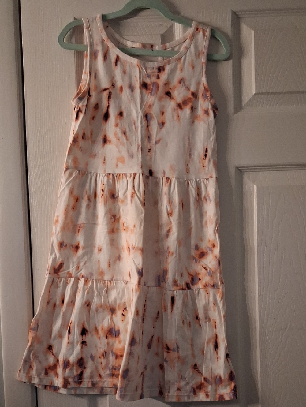 Old Navy White Tank Dress with Coral and Purple Tie-Dye Accents